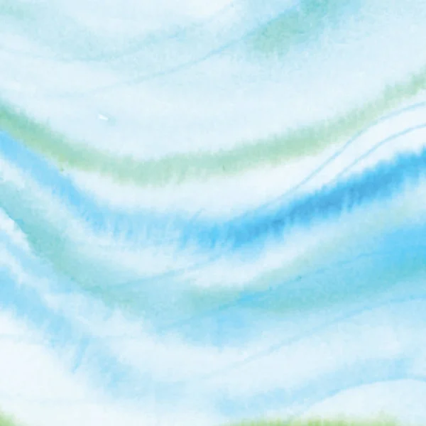 手工绘画水彩蓝色的大海，纸张的纹理 — 图库照片