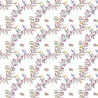 Kuşlar ile Vintage çiçek sorunsuz arka plan