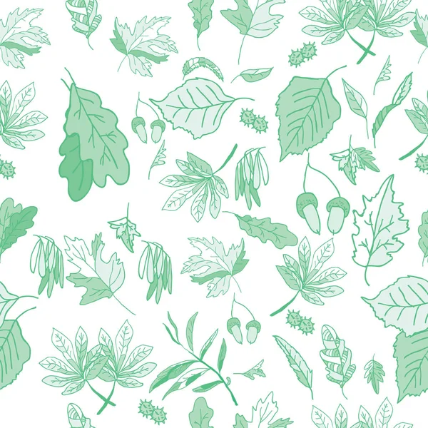 잎, 잔디, 도토리 원활한 패턴 — 스톡 벡터