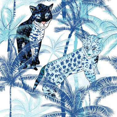 Palmiye ağaçları ile güzel egzotik tropik yaz desen vektör