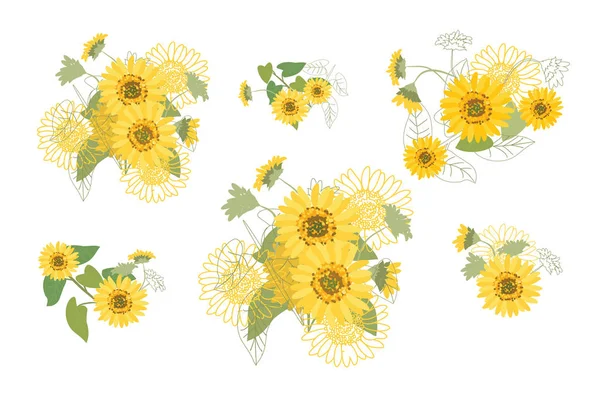 Vector Illustration Yellow Sunflowers - Stok Vektor