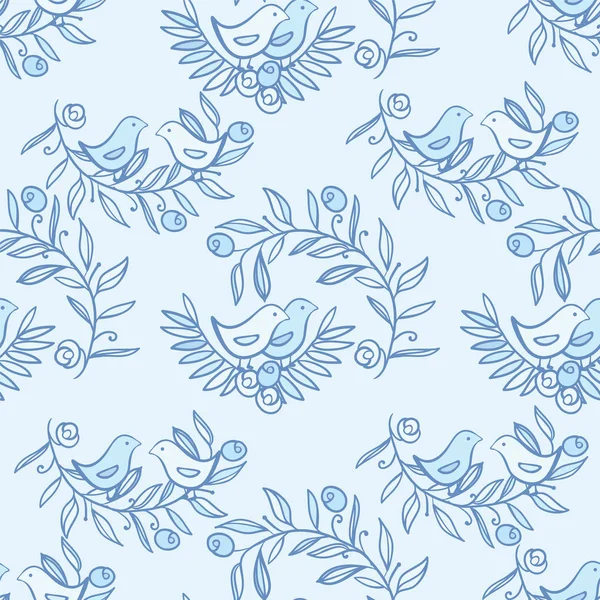 Винтажный цветочный бесшовный фон с птицами — стоковый вектор