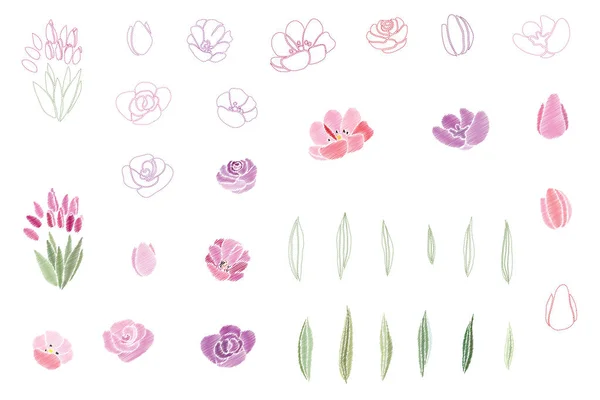 Conjunto de flores de moda — Archivo Imágenes Vectoriales