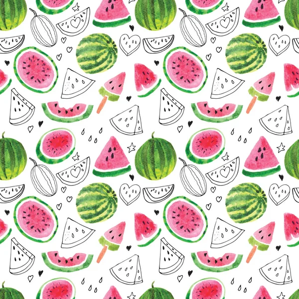 Vzor bezešvé ze šťavnaté laloky vodní melouny. — Stock fotografie