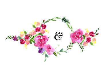 El boyaması suluboya çiçekli Manolya çerçeve