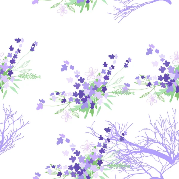 Nahtloses Muster mit Sommerblumen und Blättern auf weißem Hintergrund — Stockvektor