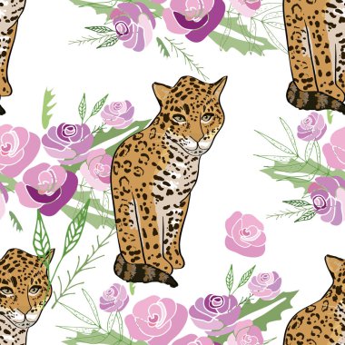 Çiçekler ve hayvanlarla geçmişe dönük illüstrasyon