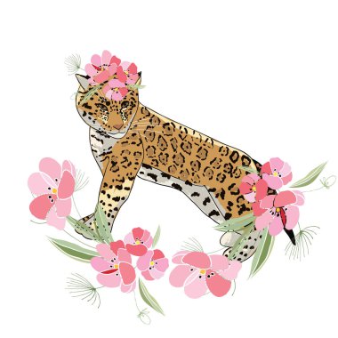 Çiçekler ve hayvanlarla geçmişe dönük illüstrasyon