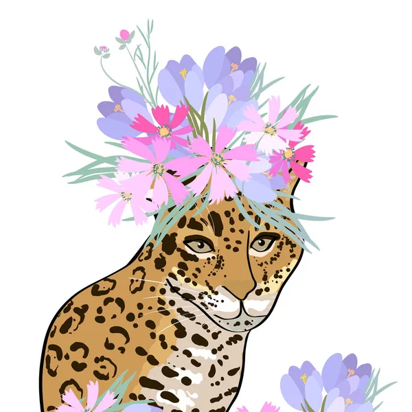 Retro styl Ilustracja z kwiatami i zwierząt — Wektor stockowy