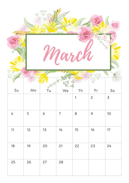 Calendario floral vintage 2018 — Vector de stock