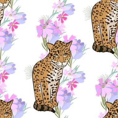 Çiçekler ve hayvanlarla geçmişe dönük illüstrasyon