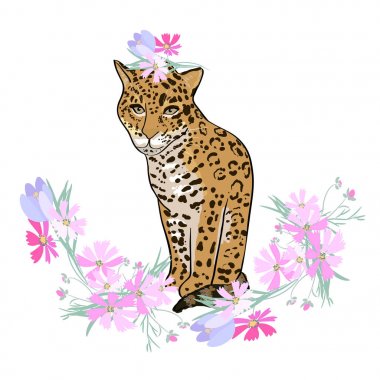 Çiçekler ve hayvanlarla geçmişe dönük illüstrasyon