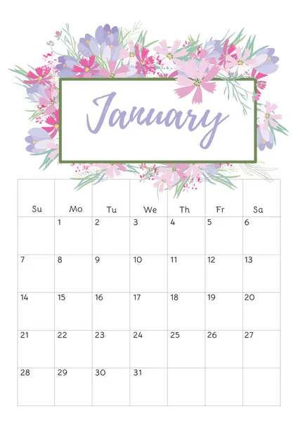 Винтажный цветочный календарь 2018 — стоковый вектор