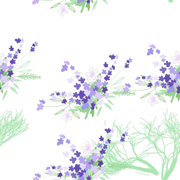 Nahtloses Muster mit Sommerblumen und Blättern auf weißem Hintergrund — Stockvektor