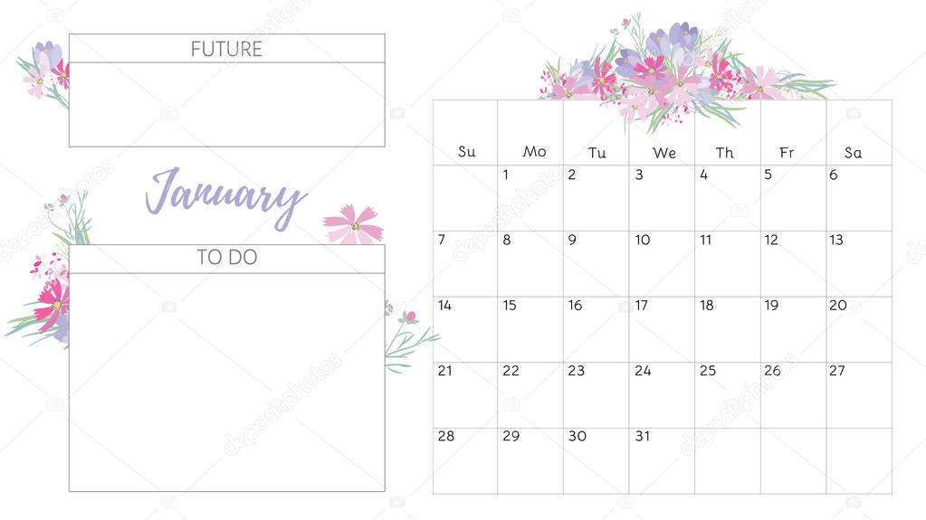 Vintage floral calendar 2018