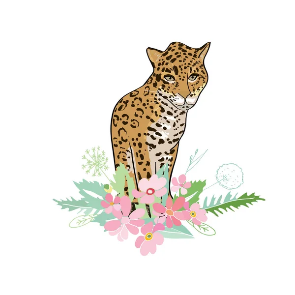 Çiçekler ve hayvanlarla geçmişe dönük illüstrasyon