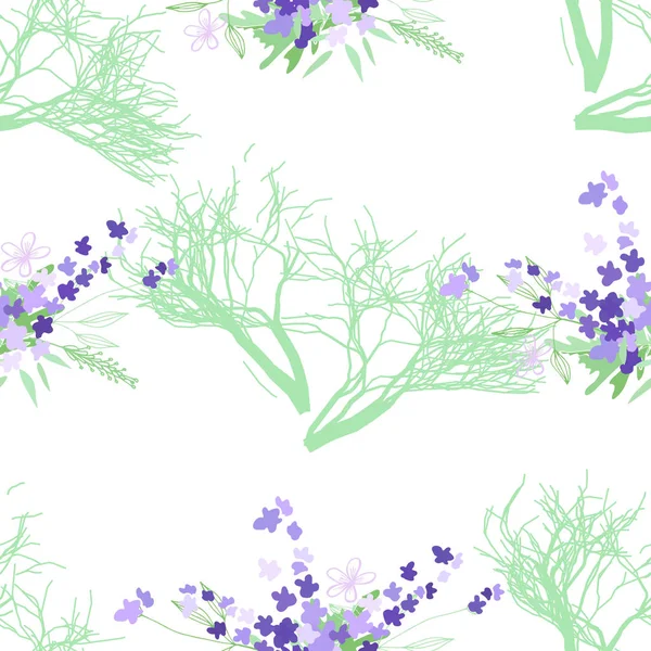 여름 꽃과 잎에 흰색 배경으로 완벽 한 패턴 — 스톡 벡터