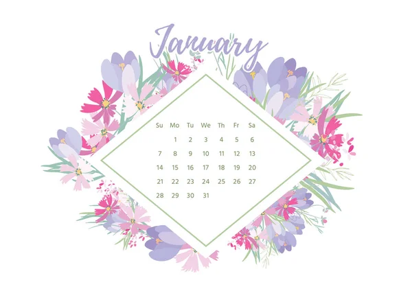 ビンテージ花カレンダー 2018 — ストックベクタ