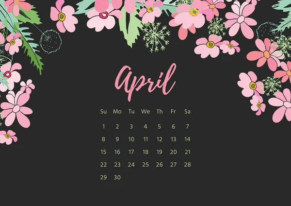 Calendário floral vintage 2018 — Vetor de Stock