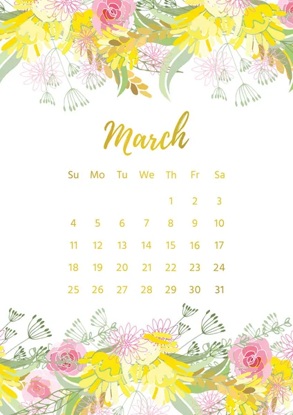 ビンテージ花カレンダー 2018 — ストックベクタ
