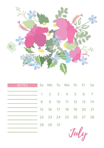 Calendário floral vintage 2018 — Vetor de Stock