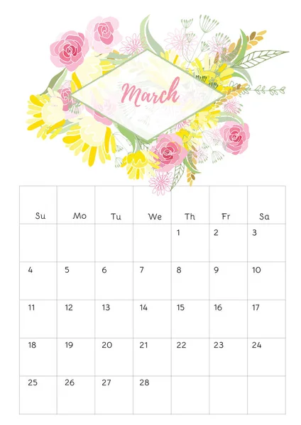 Calendario floral vintage 2018 — Archivo Imágenes Vectoriales