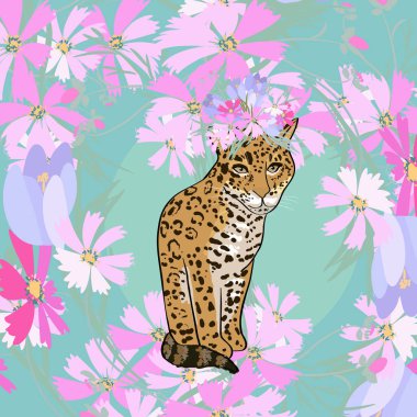 Çiçekler ve hayvanlarla geçmişe dönük illüstrasyon