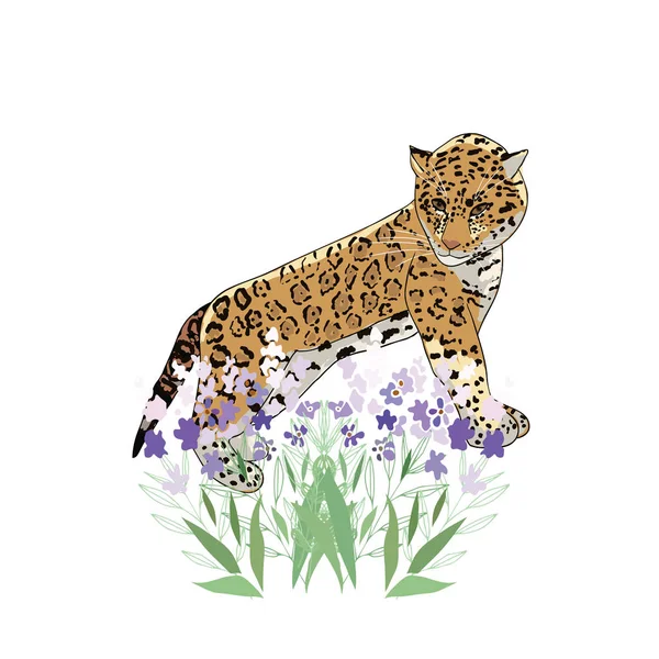 Estilo retro Ilustración con flores y animales — Vector de stock