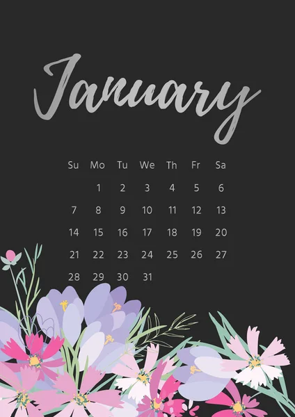 Kalender bunga vintage 2018 - Stok Vektor