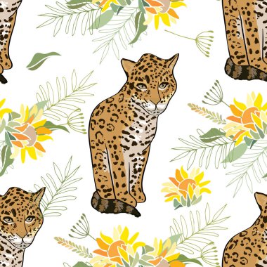 Çiçekler ve hayvanlarla geçmişe dönük illüstrasyon