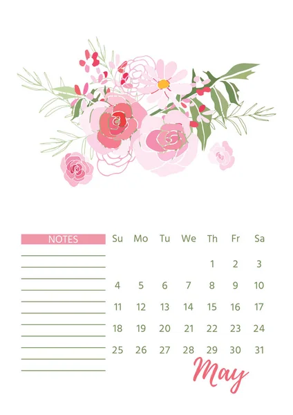 Calendario floral vintage 2018 — Archivo Imágenes Vectoriales