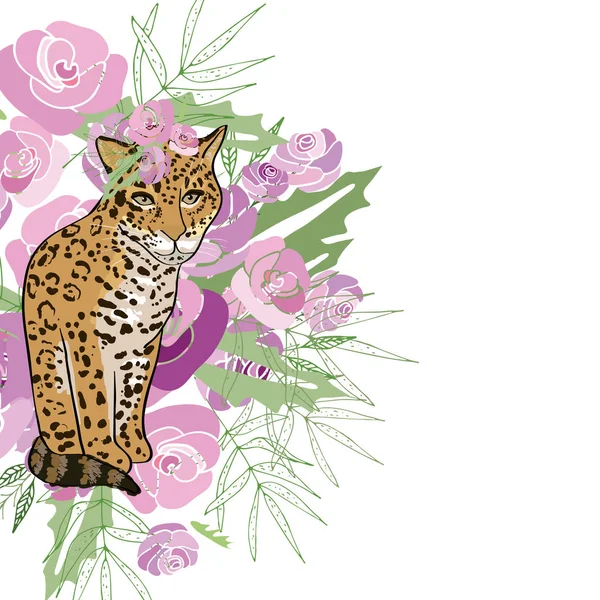 Retro styl Ilustracja z kwiatami i zwierząt — Wektor stockowy