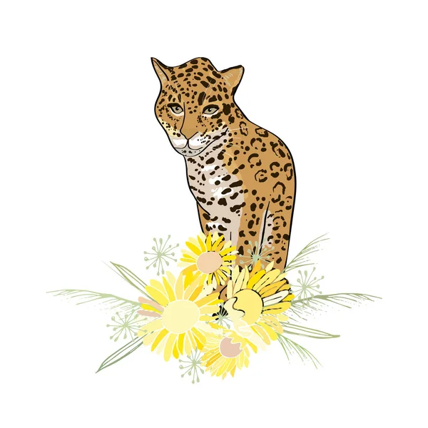 Estilo retro Ilustración con flores y animales — Vector de stock