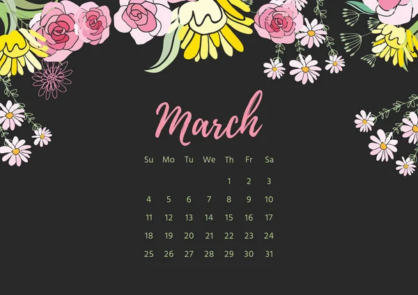 Calendário floral vintage 2018 —  Vetores de Stock