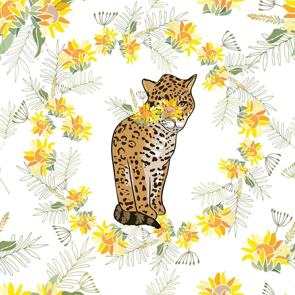 Çiçekler ve hayvanlarla geçmişe dönük illüstrasyon