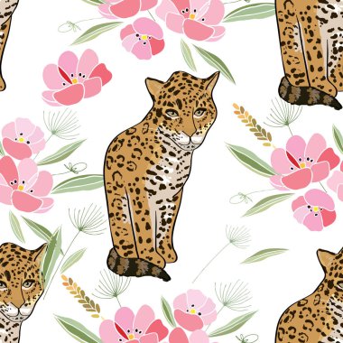 Çiçekler ve hayvanlarla geçmişe dönük illüstrasyon