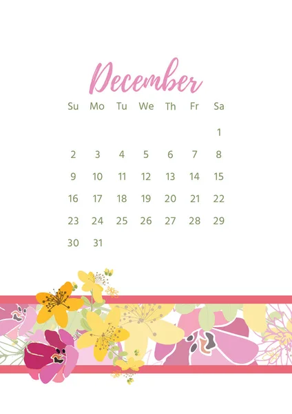 Calendario floreale vintage 2018 — Vettoriale Stock