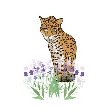 Çiçekler ve hayvanlarla geçmişe dönük illüstrasyon