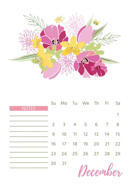 Vintage virágos naptár 2018 — Stock Vector