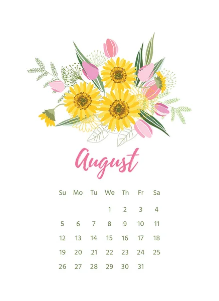 Printable 2018 Calendar with pretty colorful flowers — Stock Vector