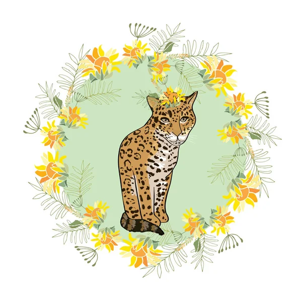 꽃과 동물 로역하는 스타일의 삽화 — 스톡 벡터