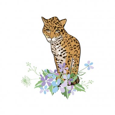 Çiçekler ve hayvanlarla geçmişe dönük illüstrasyon