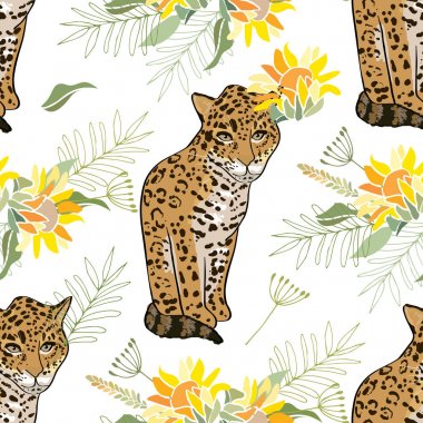 Çiçekler ve hayvanlarla geçmişe dönük illüstrasyon