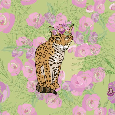 Çiçekler ve hayvanlarla geçmişe dönük illüstrasyon