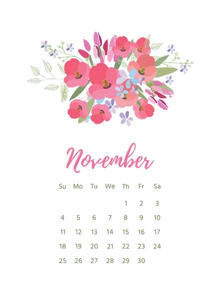 非常にカラフルな花印刷 2018年カレンダー — ストックベクタ