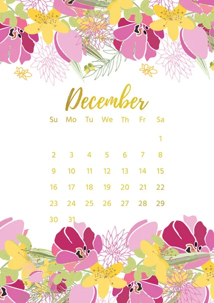 Calendrier floral vintage 2018 — Image vectorielle