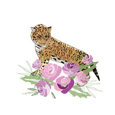 Çiçekler ve hayvanlarla geçmişe dönük illüstrasyon