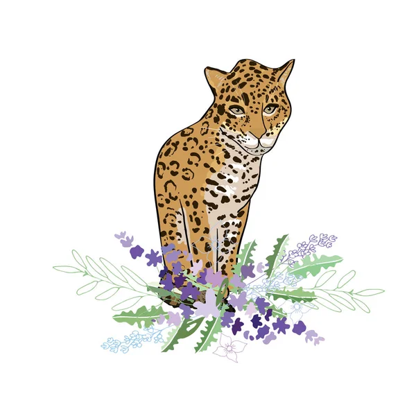 Estilo retro Ilustración con flores y animales — Vector de stock