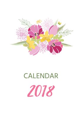 Pretty renkli çiçekler ile yazdırılabilir 2018 takvim