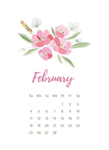 Printable 2018 Calendar with pretty colorful flowers — Stock Vector